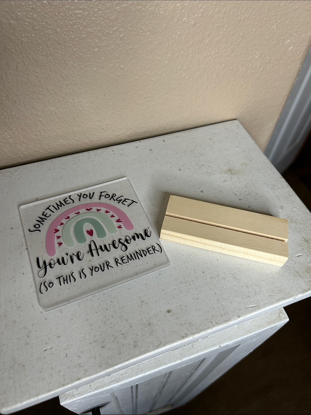 ACRYLIC 'You're Awesome' Desk Sign with Wooden Stand - Picture 4 of 4